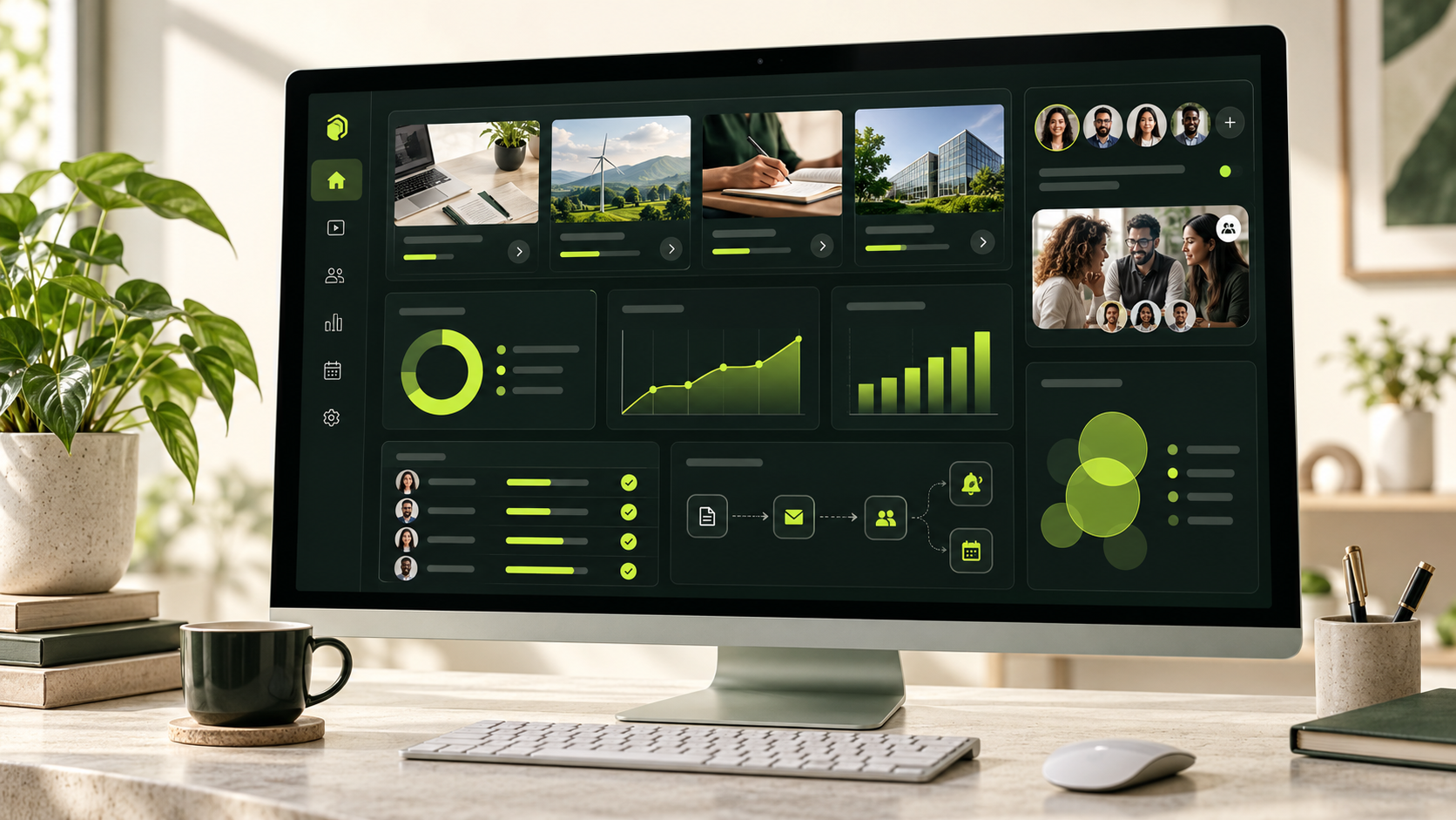 Aperçu d’une plateforme e-learning avec formations, progression des apprenants et tableau de bord